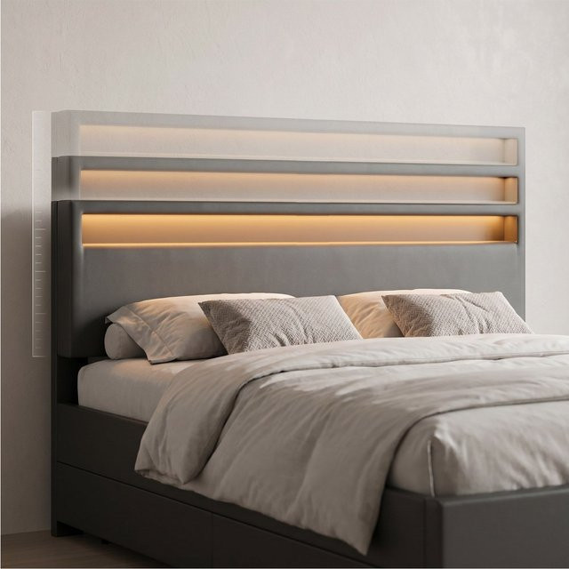 Juskys Polsterbett Lyon in Grau mit Lattenrost, Bettkasten und LED-Beleuchtung, B/T: 180 x 200 cm - Bild 1