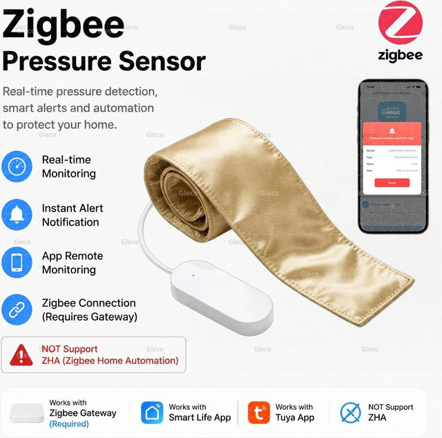 Gleco Zigbee Drucksensor für Schwerkraft- und Anwesenheitserkennung, batteriebetrieben, kompatibel mit Tuya Smart Life zur Hausautomatisierung - Bild 1
