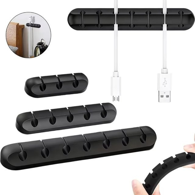 Mrgabwte Kabelorganisator aus Kunststoff mit Klebebefestigung für USB-Ladekabel und Schreibtisch-Ordnung in Schwarz oder Weiß - Bild 1