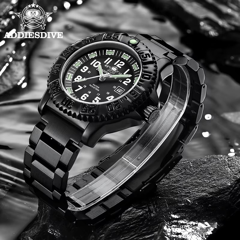 Addies Armbanduhr, Quarz, Edelstahl, Nylon, Herren, Schwarz, Grün - Bild 2