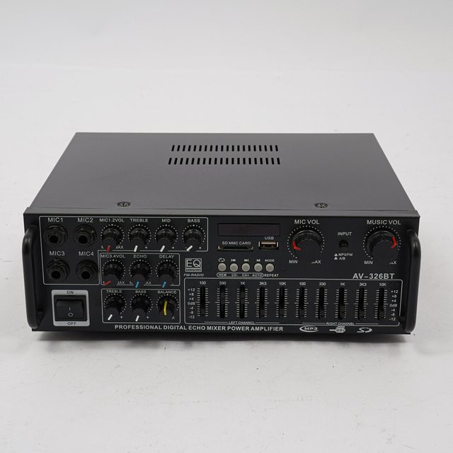 Bymaocar AV-326BT 2-Kanal Bluetooth Stereo HiFi Leistungsverstärker in Schwarz mit 200W+200W Digitalem Audio-Verstärker, Karaoke-Mikrofoneingang, FM-Radio, USB und SD-Karte inklusive Fernbedienung - Bild 1