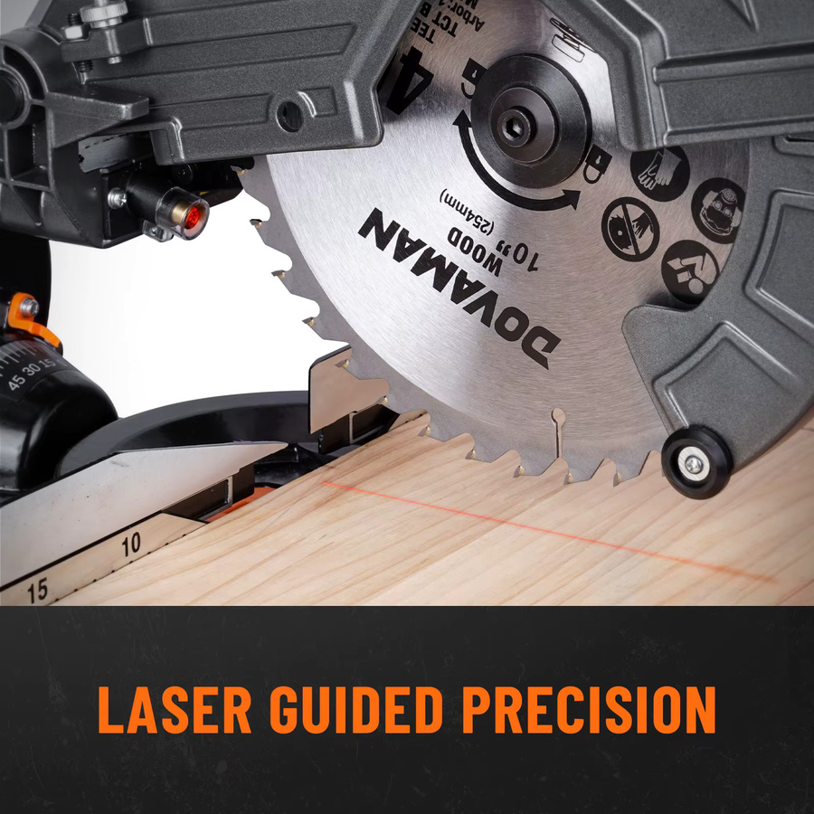 DOVAMAN Gehrungssäge mit 340 mm verschiebbarer Sägeblattführung, 2000 W, 3 TCT-Klingen, 45 Grad Abschrägung mit Laser für Holz, PVC und Metall - Bild 3