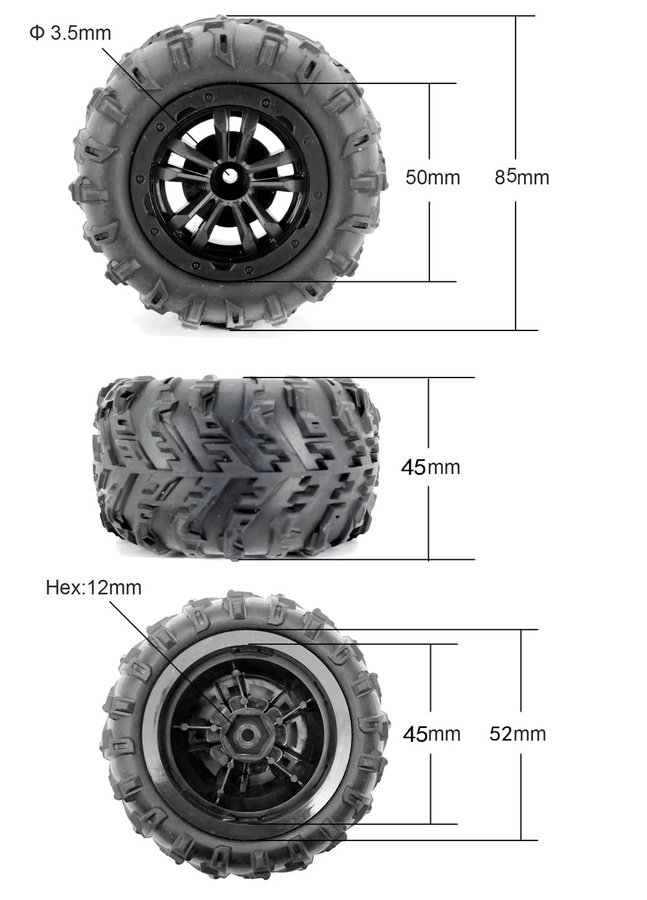 YSIDO RC Gummi Schnee Offroad Rad Reifen, Schwarz - Bild 5