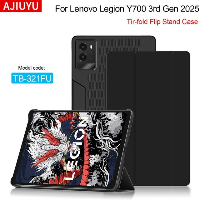 AJIUYU Smart Case für Lenovo Legion Y700 2025 3. Generation 8,8 Zoll TB-321FU Game Tablet Schutzhülle mit Flip Stand und Wärmeableitung in Schwarz - Bild 1