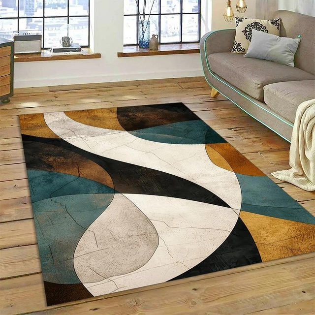 Moderner Teppich mit 3D-Böhmischem Design und geometrischem Muster, rutschfest und waschbar, B/T: 120 x 160 cm, Mehrfarbig - Bild 1