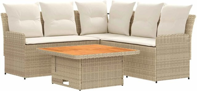 vidaXL Gartenmöbel-Set aus PE-Rattan und Akazienholz mit 4 Kissen in Beige und Creme - Bild 1