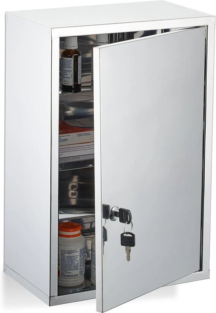 Relaxdays Medizinschrank aus Edelstahl in Silber, abschließbar und wandmontiert, B/T/H: 45 x 18 x 30 cm - Bild 1