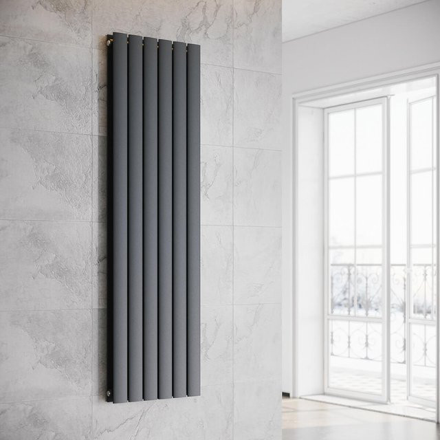SONNI Badheizkörper Design Flach Paneelheizkörper Vertikal in Anthrazit mit Mittelanschluss H: 160 cm, B: 46,5 cm - Bild 1