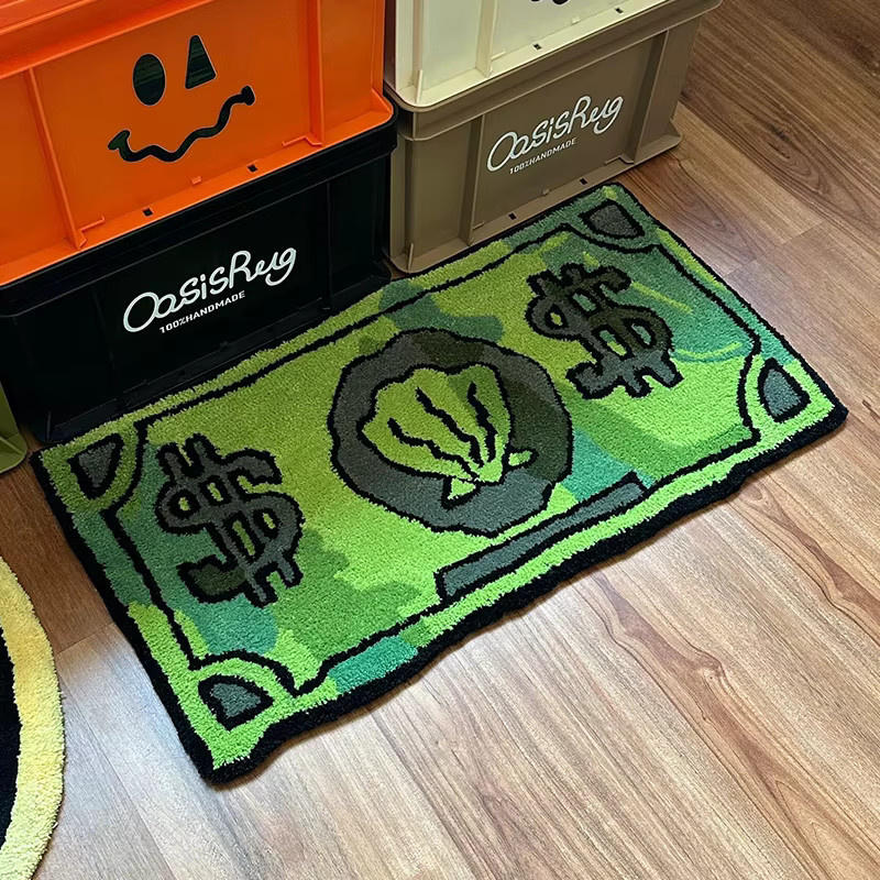 VIKAMA Teppich mit Spongebob Münzmuster in Grün, rutschfeste Bodenmatte für Wohnzimmer, Schlafzimmer oder Eingangsbereich - Bild 2