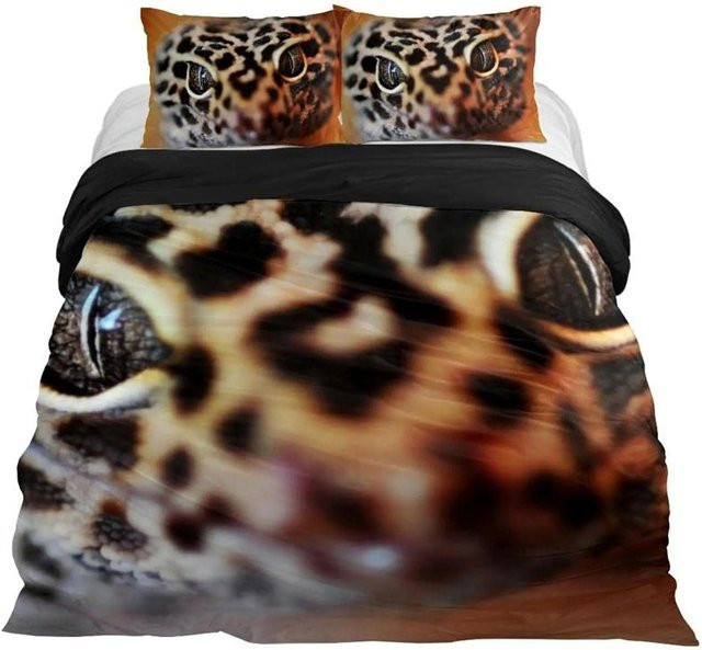 Lodestar Bettwäsche-Set mit Echsen- und Reptilien-Motiv in Lila und Multicolour, bestehend aus 1x Bettbezug und 1x Kissenbezug, B/H: 140 x 200 cm - Bild 1
