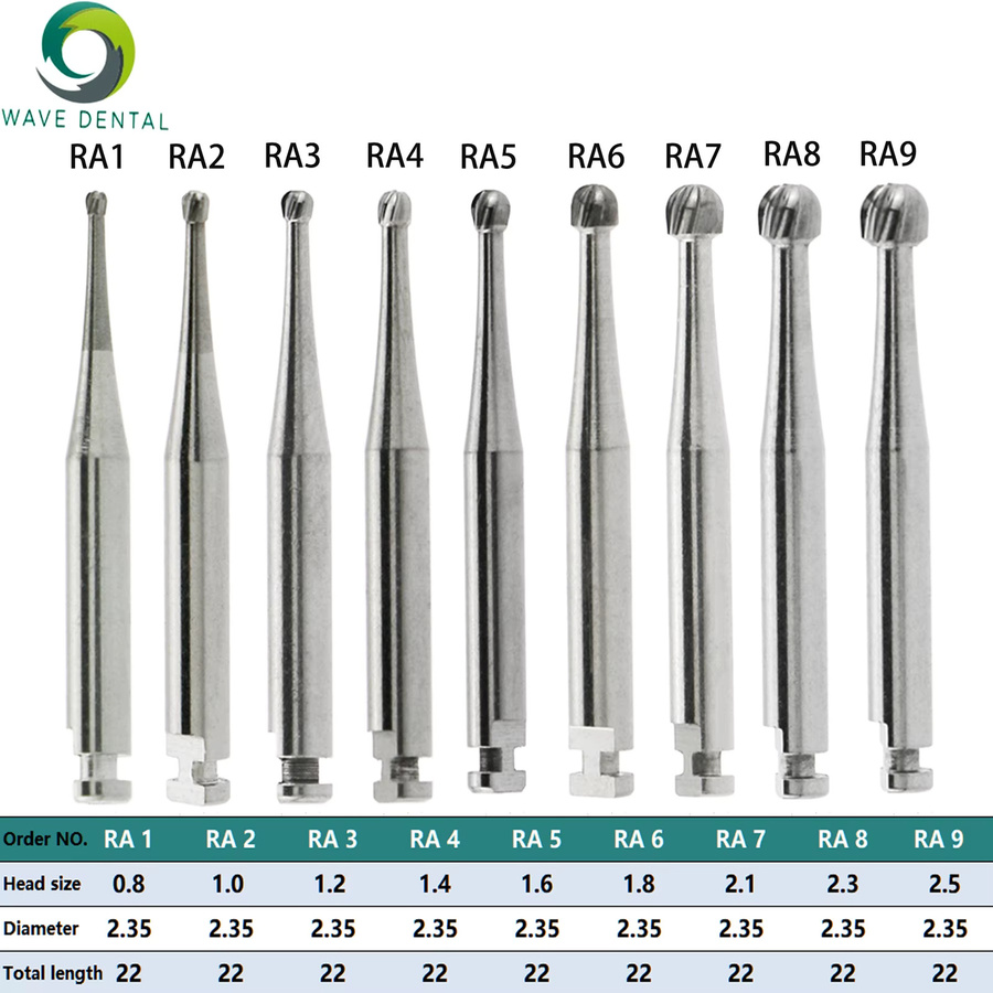 WAVE Dental Hartmetall Bohrer mit rundem Kopf für niedrige Geschwindigkeit, Farbe Silber, Durchmesser RA 2,35 mm - Bild 1