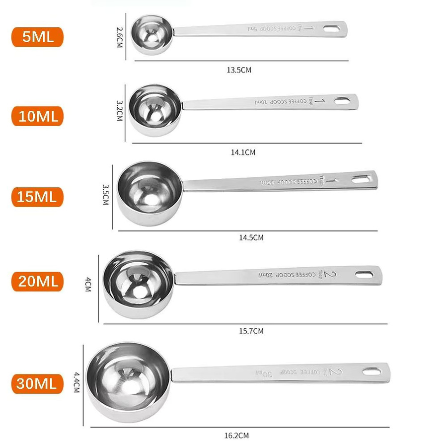 Edelstahl Messlöffel in Silber für Kaffee und Pulver, erhältlich in 5ml, 10ml, 15ml, 20ml oder 30ml - Bild 6