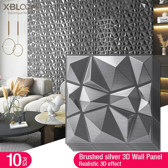 XBLOOM 10 Stück Diamant-Mosaik-Wandpaneele 3D-Wandaufkleber in Silber und Gold für moderne Wanddekoration - Bild 1