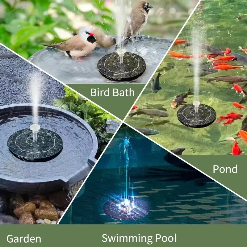 Solar-Brunnen mit 7 Farben LED-Licht und 6 Düsen für den Garten, Multicolour, Schwarz - Bild 5