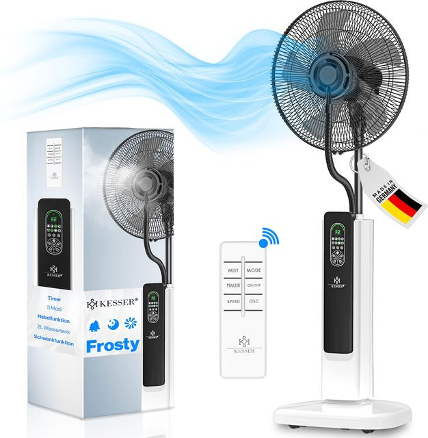 KESSER Stand-Ventilator Frosty in Weiß mit Ultraschall-Sprühnebel Wasserkühlung, Luftbefeuchter und Fernbedienung - Bild 1