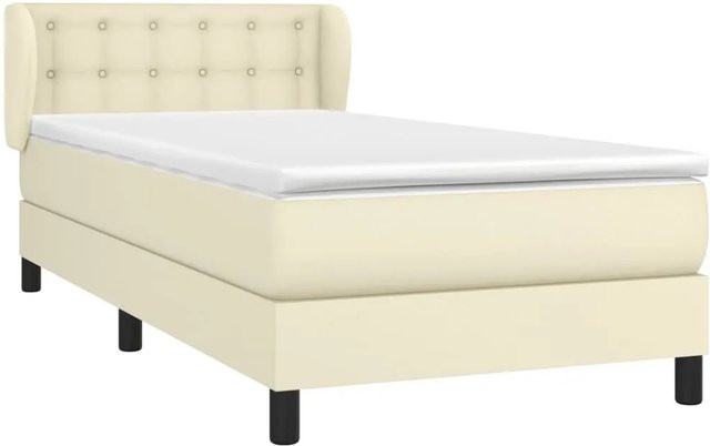 vidaXL Boxspringbett mit Matratze in Creme, Hybridbett mit Taschenfederkern aus Kunstleder und Stoff, B/T: 90 x 190 cm - Bild 1