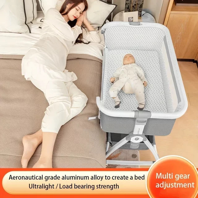 LIUSHADUOLA Babybett in Grau, faltbares und höhenverstellbares Wiegenbett mit Schaukelfunktion und Rollen - Bild 1