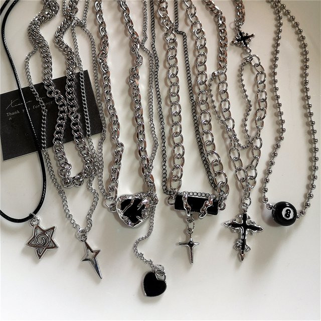 imixlot Halskette, Kreuz Stern Anhänger, Schwarz, Silber, Unisex - Bild 1