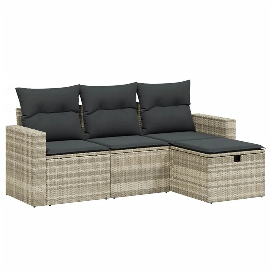 vidaXL 4-tlg. Garten-Sofagarnitur in L-Form mit Kissen und Ottoman, Hellgrau, Poly Rattan und Metallrahmen - Bild 2