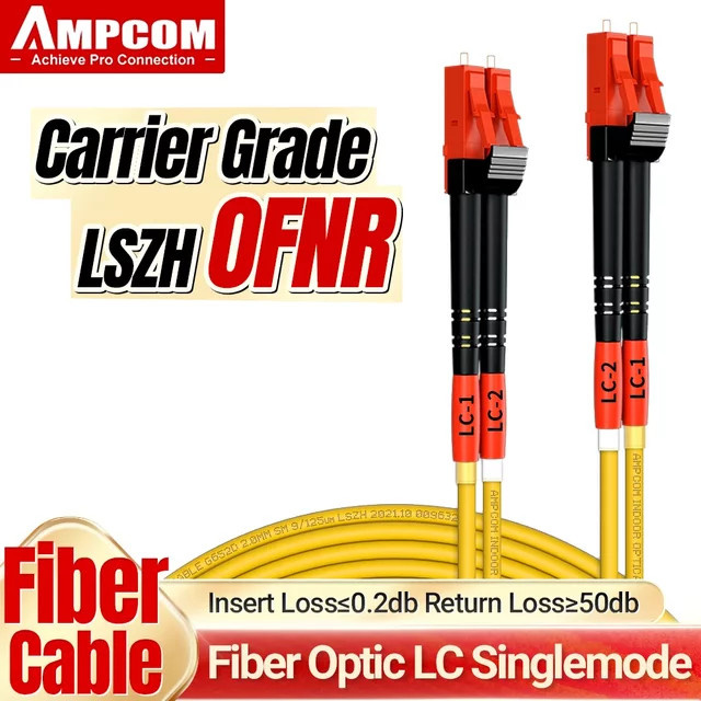 AMPCOM LC auf LC UPC Glasfaser-Patchkabel Singlemode Duplex SMF 9/125 μm Bend Insensitive 2,0 mm - Bild 1