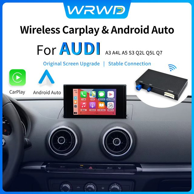 WRWD Kabelloses CarPlay und Android Auto Interface-Modul für Audi A3 A4 A5 Q2 Q5L Q7 (2013-2018) inklusive Rückfahrkamera in Schwarz - Bild 1