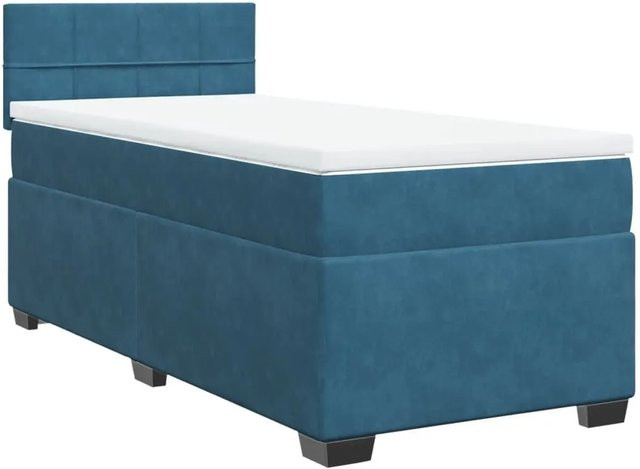 vidaXL Boxspringbett Hybrid mit Matratze und USB-Anschluss in Blau und Weiß, Samt, B/T: 90 x 190 cm - Bild 1