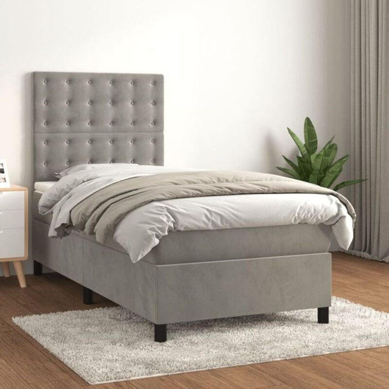 Vidaxl Boxspringbett mit Matratze aus Samt in Grau B/T/H: 100 x 200 x 118 cm - Bild 1