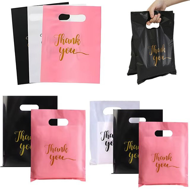 20 Stück Dankeschön-Geschenktüten aus Kunststoff von ZYF in Schwarz, Weiß und Rosa - Bild 1