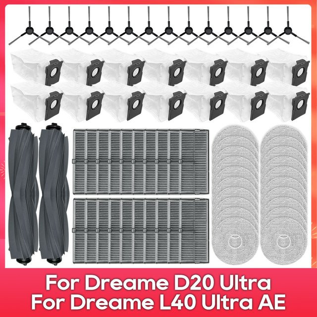 Dreame Zubehör-Set für L40 Ultra AE, L40S Ultra CE und D20 Ultra mit Haupt- und Seitenbürsten, Filtern, Wischmop-Tüchern und Staubbeuteln in Multicolour - Bild 1