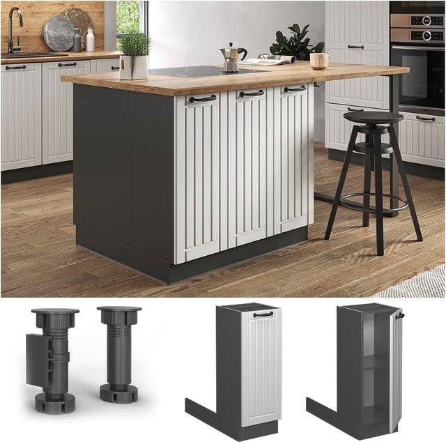Vicco Küchenunterschrank Fame-Line Landhaus in Anthrazit und Weiß mit Drehtür und Einlegeboden, Breite: 30 cm - Bild 1
