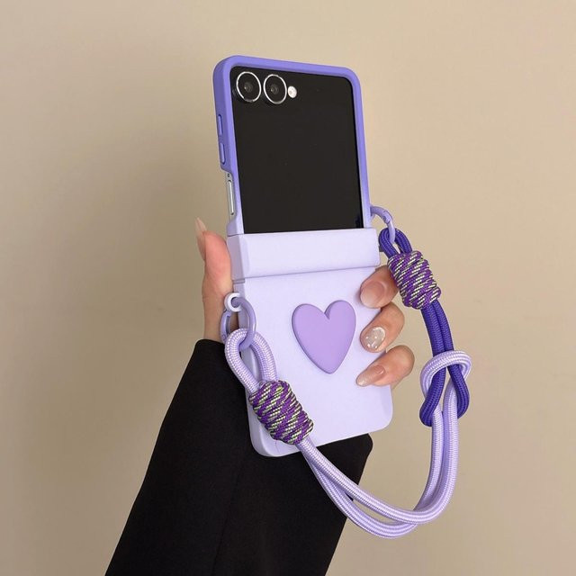 szHAIyu Handyhülle mit Handgelenkschlaufe und 3D-Farbverlauf-Herz für Samsung Galaxy Z Flip 8 7 6 5 4 3 FE, Stoßfest, Violett - Bild 1
