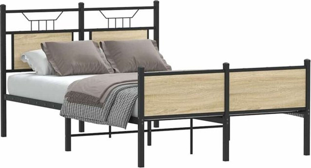 Bettgestell aus Holzwerkstoff und Stahl von Vidaxl in Sonoma-Eiche Natur, B/T/H: 120 x 200 cm - Bild 1