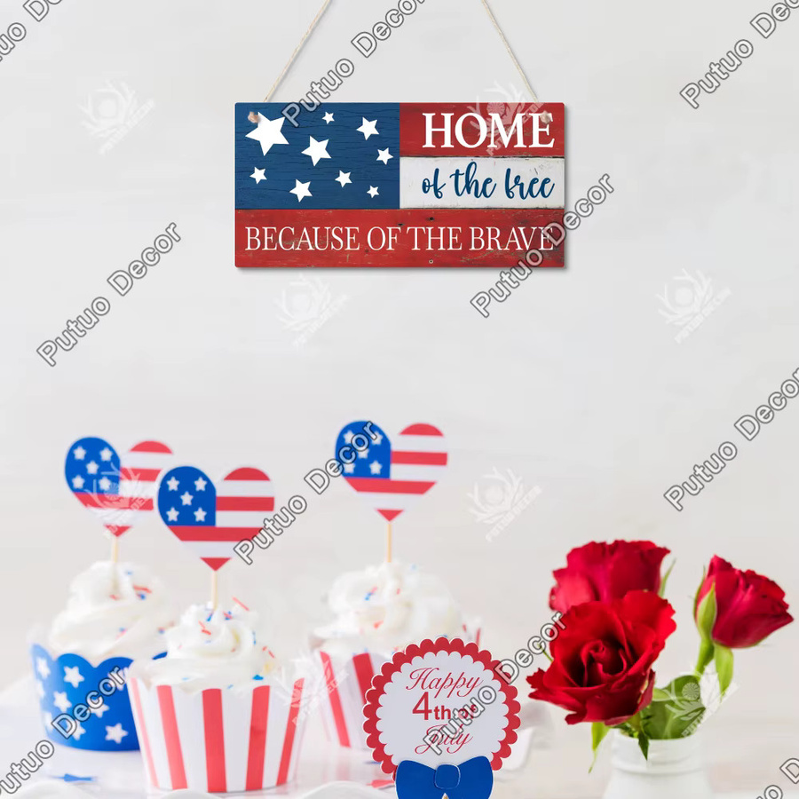Putuo Dekor Willkommen Holzschild als hängende Wandkunst für Home Office und Cafe zum Independence Day - Bild 2