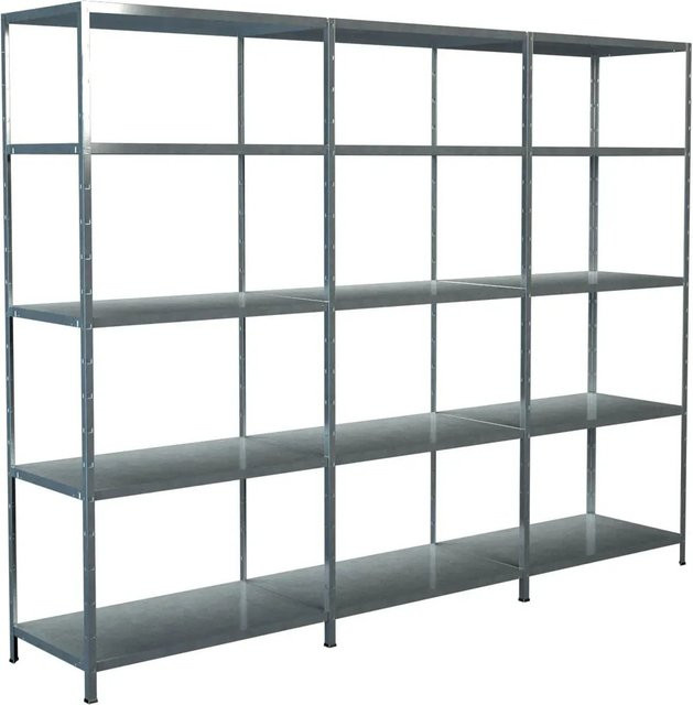 Schulte Regalwelt Steck-Grundregal mit 2 Anbauregalen aus Metall, verzinkt, silberfarben, B/T/H: 300 x 50 x 200 cm - Bild 1