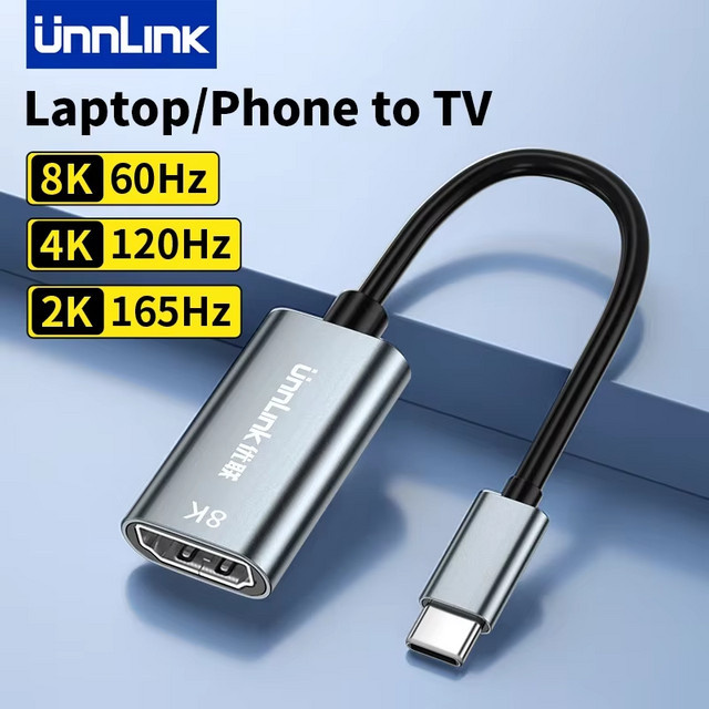 Unnlink 8K USB C zu HDMI Adapter mit 4K 120Hz und 2K 165Hz Unterstützung, Typ C zu HDMI Konverter Hub für Thunderbolt 4, Laptop, PC und Smartphone zu TV oder Monitor - Bild 1