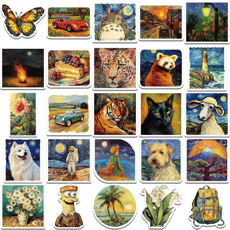 50-teiliges Set Kunstaufkleber im Van-Gogh-Stil, bunte Ölgemälde-Dekorationsaufkleber aus Papier von YourLife Store - Bild 4