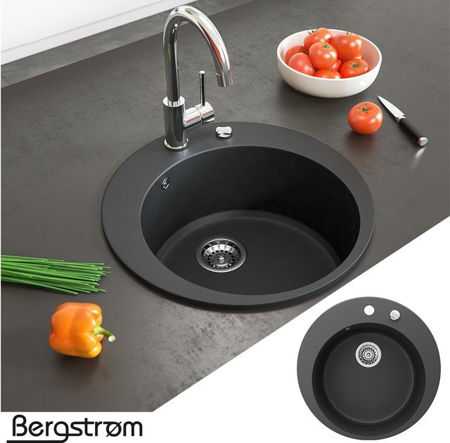 Bergström Einbauspüle aus Granitkomposit in Schwarz inklusive Drehexcenter und Siphon - Bild 1