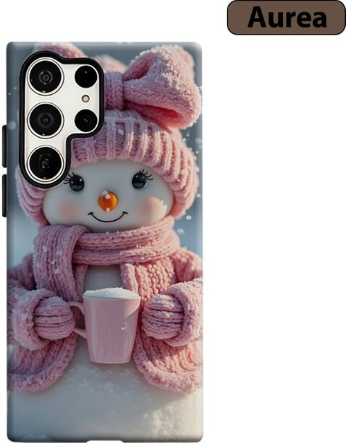 Stoßfeste Doppelschicht Handyhülle mit Pastellfarbenem Strick-Schneemann Design für Samsung Galaxy S25 Ultra, S24 und S23 Ultra Plus in Pink - Bild 1