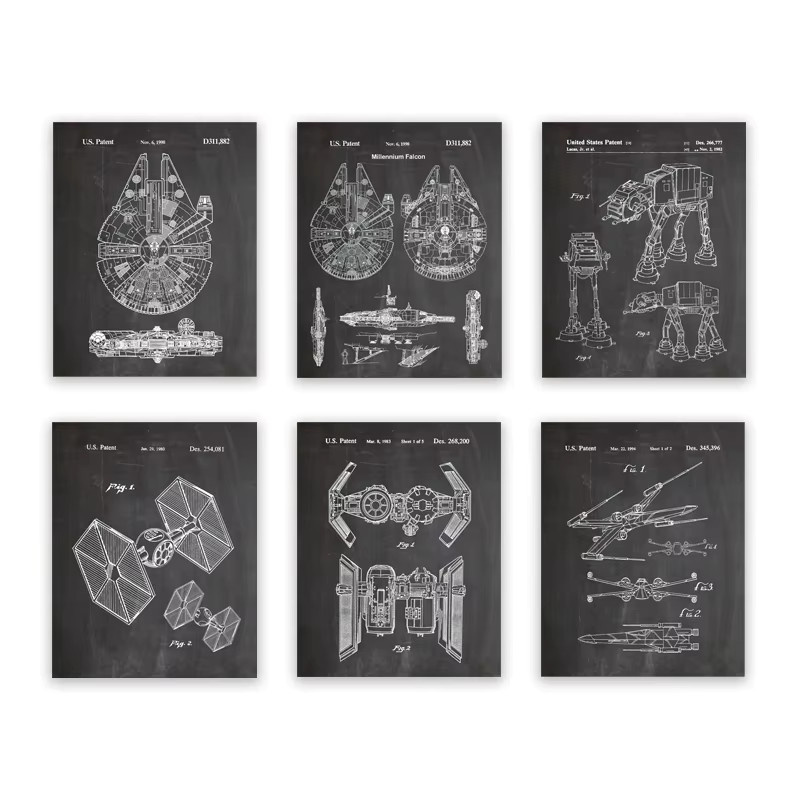 Space Wars Vintage Kunstdrucke Science-Fiction-Filmplakat X-Wing und Millennium Falcon als Leinwandgemälde in Schwarz für deine Wanddekoration - Bild 5