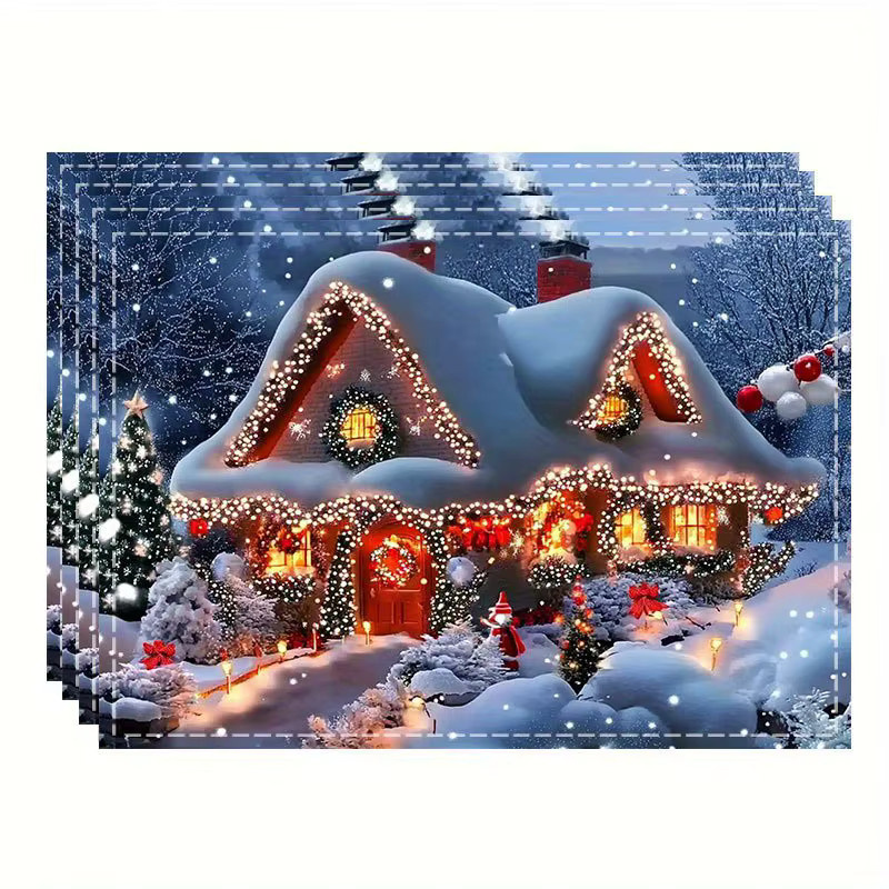 VIKAMA 4-teiliges Tischset-Set Weihnachts-Schneeszene für festliche Dekoration - Bild 3