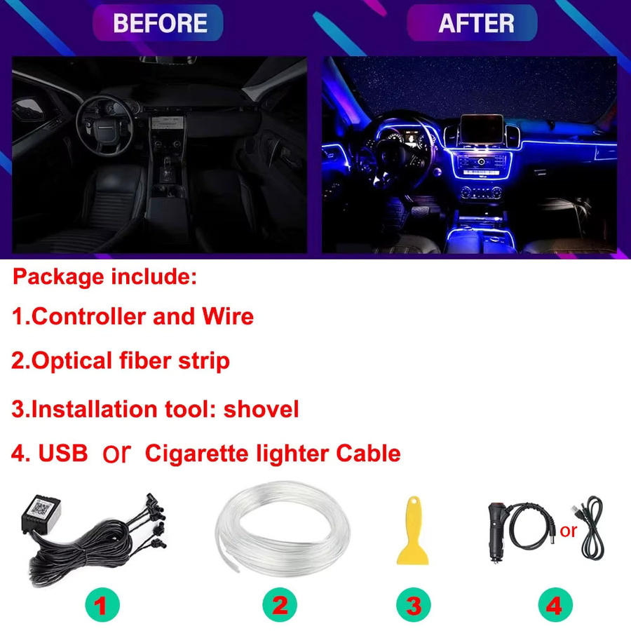 AnautosL 6in1 Neon LED Auto Umgebungsbeleuchtung RGB Atmosphäre Innenstreifen mit APP- und Fernbedienung Steuerung, 8m, Multicolour - Bild 2