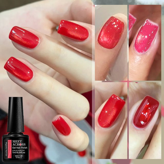 MEET ACROSS Magnetgel-Nagellack, Chinesischer Roter, Schimmernd - Bild 1