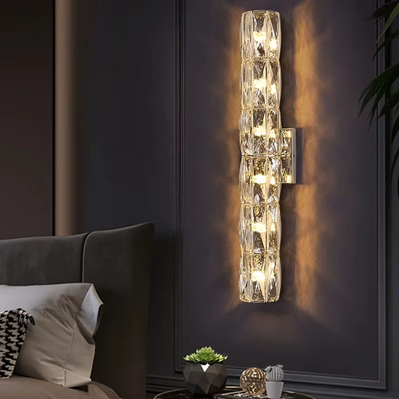 JIANKEXING Nordische Wandleuchte aus Edelstahl und Kristall mit verstellbarer LED-Lichtquelle in Silber und Transparent für Wohnzimmer, Esszimmer, Schlafzimmer, Flur und Treppe - Bild 4
