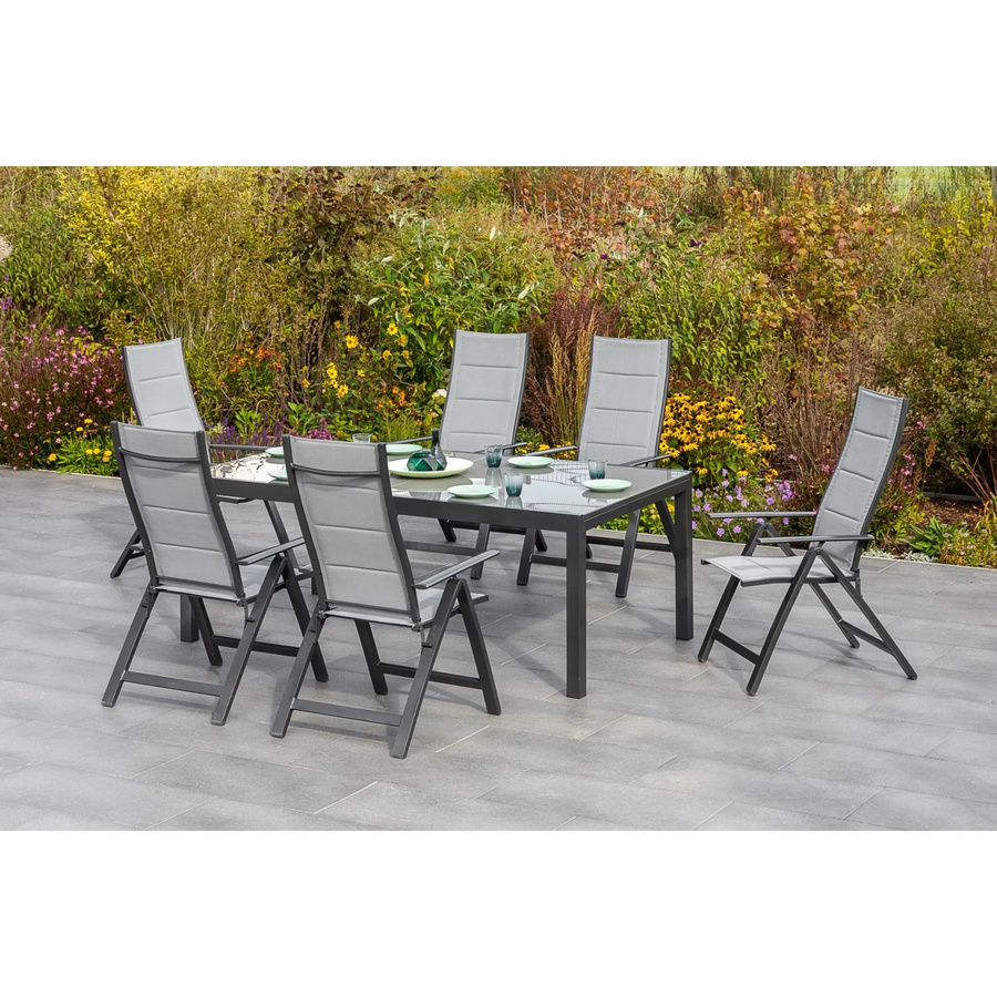 Merxx Gartenmöbelset Florenz 7-teilig in Grau mit Ausziehtisch aus Aluminium, Textil und Sicherheitsglas - Bild 2