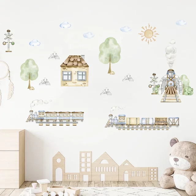BRUP Wandtattoo Zug Cartoon Motiv für Kinderzimmer und Schlafzimmer, Mehrfarbig - Bild 1