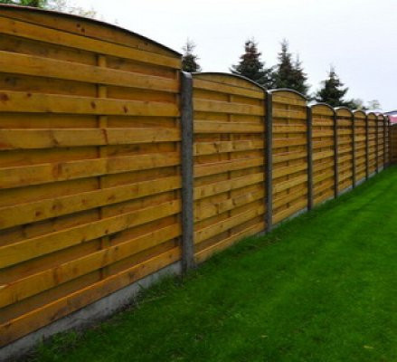 Sichtschutzzaun aus Holz und Beton in Bogenform, B/H: 220 x 197 cm - Bild 1