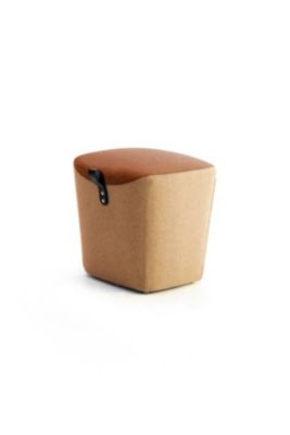 Leyform Hocker aus Wollmischgewebe und Holz mit schwarzem Ledergriff, Dunkelorange/Hellorange, B: 52 cm, T: 44 cm, H: 51,5 cm - Bild 2