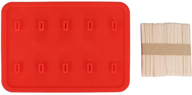 DIYelecs Eis am Stiel Maker aus Silikon mit 10 Zellen und 50 Stielen, Rot - Bild 1