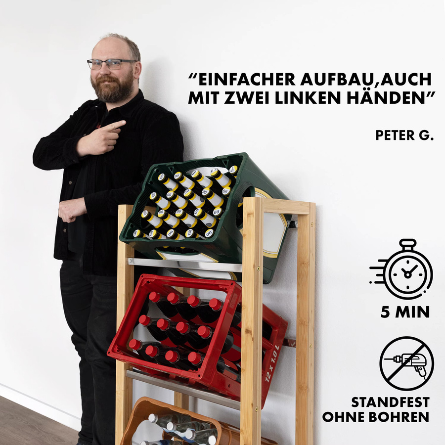 Floordirekt Bambus Flaschenkastenständer für 3 Kisten in Braun - Bild 2