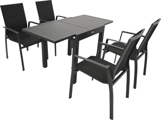DEGAMO Gartenmöbel Garnitur ALCUDIA 5-teilig aus ausziehbarem Aluminium in Anthrazit mit schwarzem Kunstgewebe - Bild 1